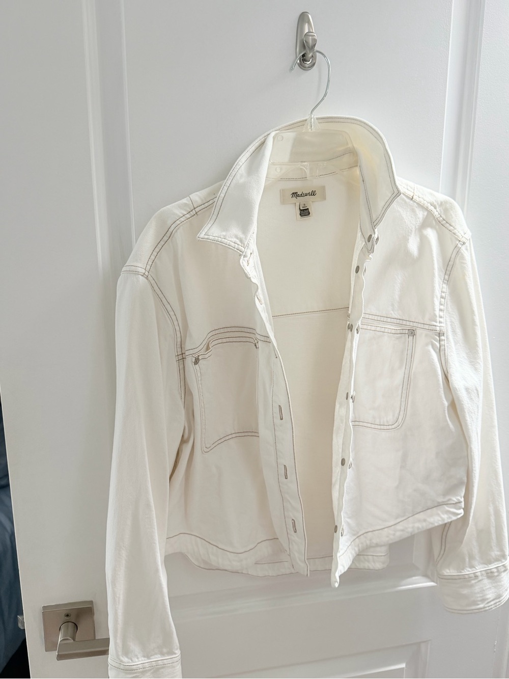 Madewell Off-White Denim Jacket with Contrast Stitching